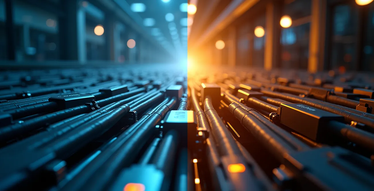 Comparaison visuelle entre un système KNX filaire et des solutions propriétaires sans fil