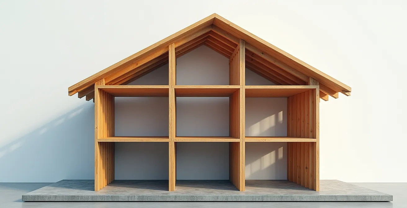 Schéma technique montrant la répartition des charges d'un plancher de combles vers les fondations