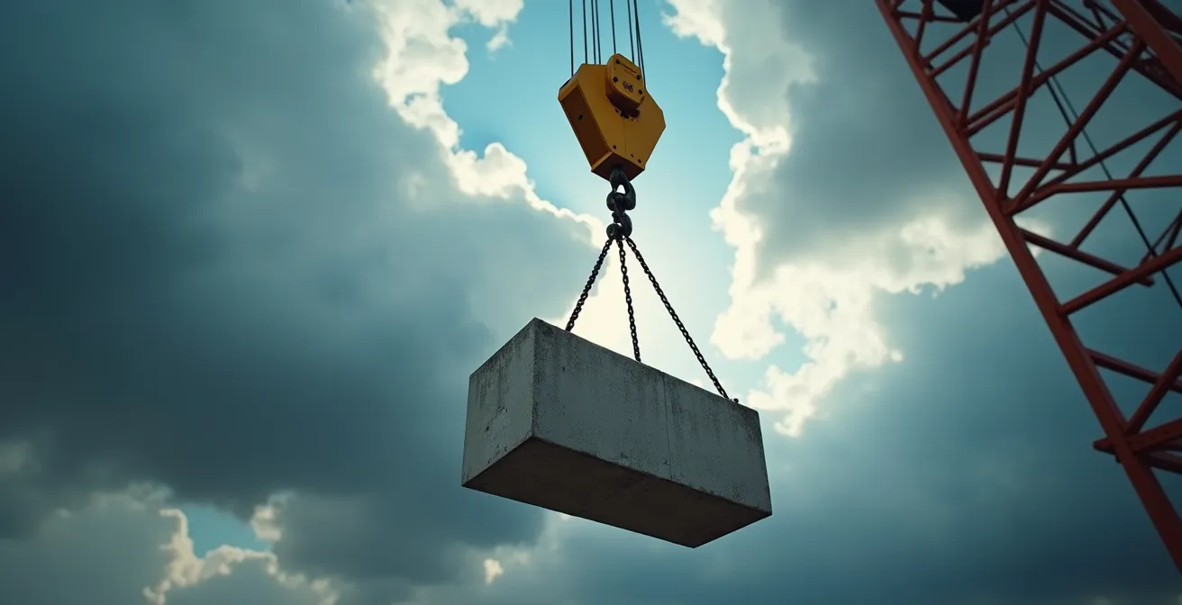 Vue d'un système de limitation de charge sur une grue avec mise en évidence du dispositif de sécurité