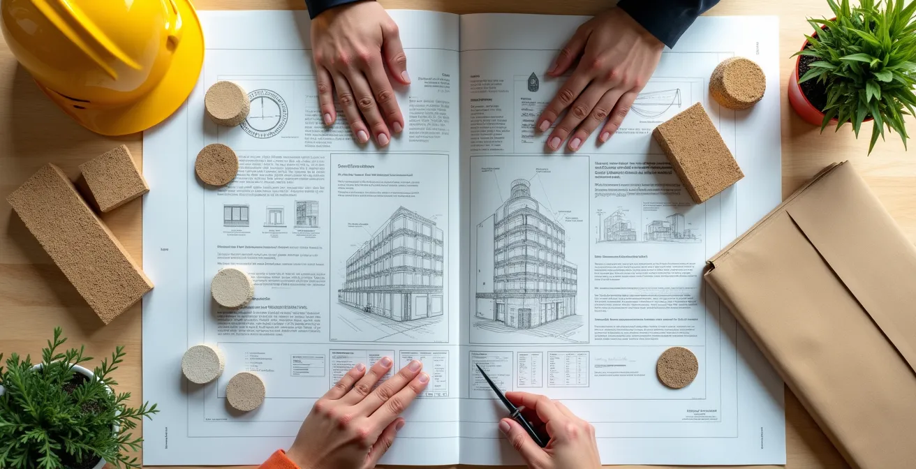 Professionnel certifié présentant ses compétences en construction durable lors d'un entretien