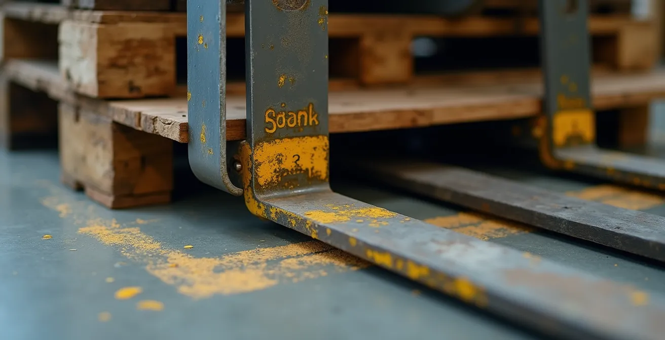 Vue technique montrant la règle des deux tiers pour le positionnement sécurisé des fourches sous une palette