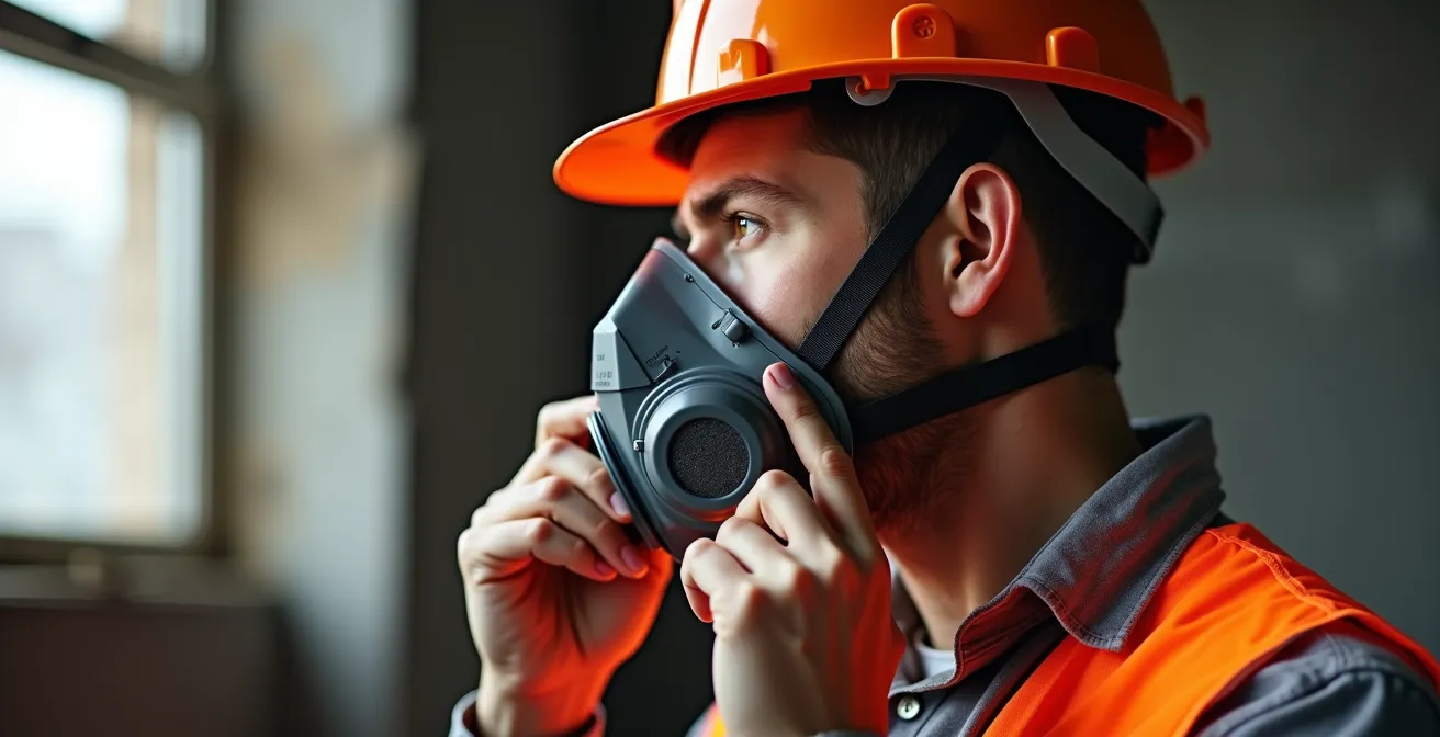 Démonstration du test d'ajustement d'un masque respiratoire FFP3 montrant l'importance du joint facial